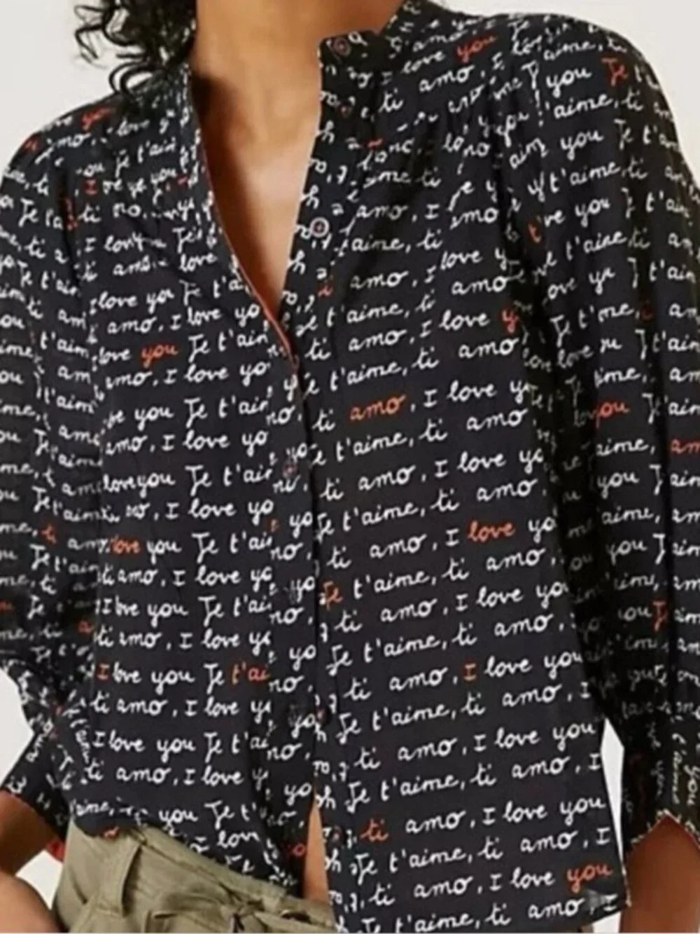 Anthropologie Laetitia Rouget I love you Puff-Sleeved Buttondown blouse small